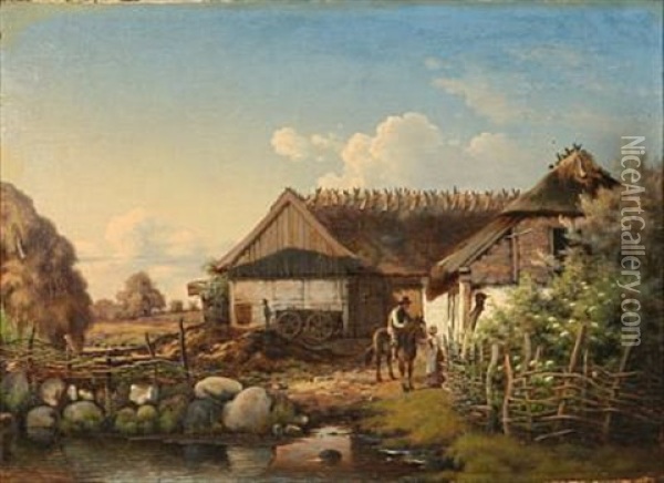 Behind An Old Farm Oil Painting - Frederik (Johan Frederik Nikolai) Vermehren