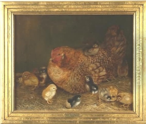 Mother Hen And Chicks Oil Painting - Ben Austrian