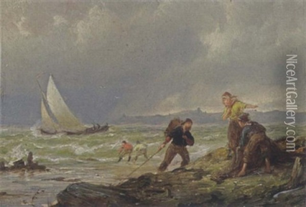 Stormy Weather Off The Coast Oil Painting - Pieter Cornelis Dommershuijzen