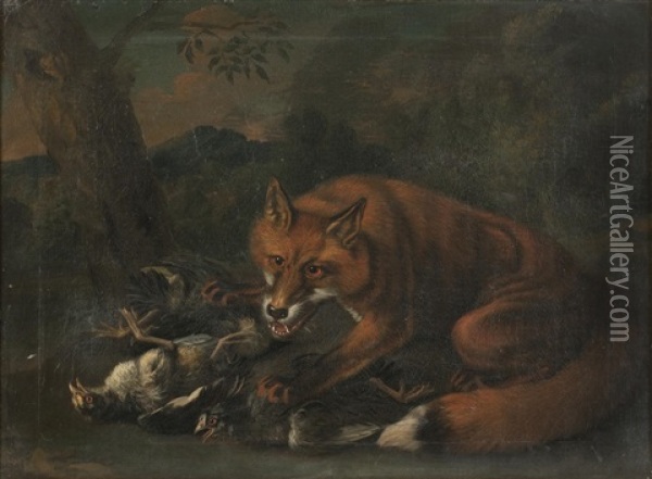 Fox With Catch Oil Painting - George William Sartorius