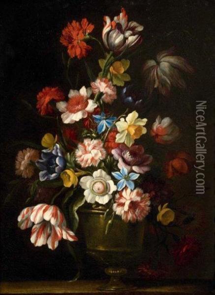 Bouquet De Fleurs Sur Un Entablement Oil Painting - Giovanni Stanchi