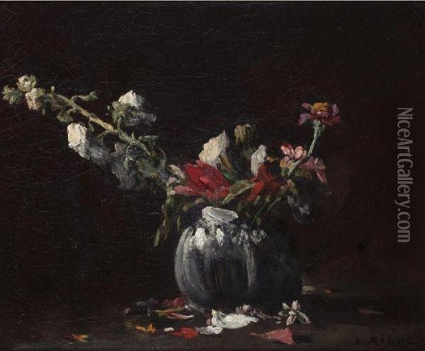 Fleurs Dans Un Vase Sur Un Entablement Oil Painting - Theodule Augustine Ribot
