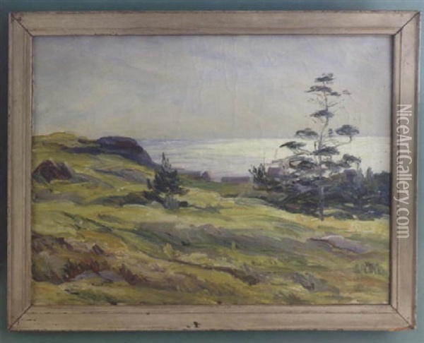 Landscape With Green Hills, Trees, And Water Stretching To The Horizon Oil Painting - Mary Cable Butler