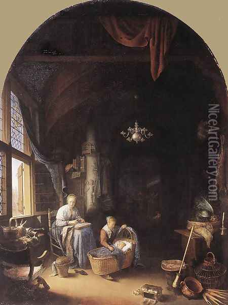 Young Mother Oil Painting - Gerrit Dou