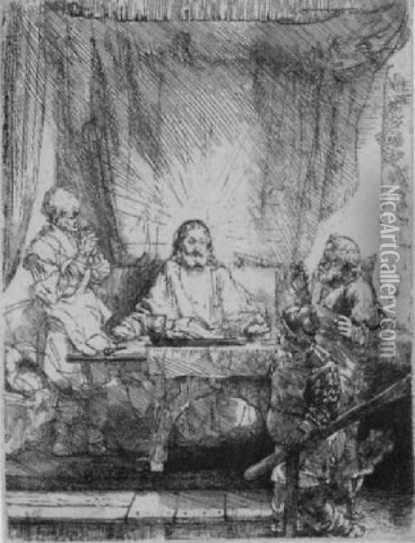 Christ At Emmaus: The Larger Plate (b., Holl. 87; H.282; Bb.54-h) Oil Painting - Rembrandt Van Rijn