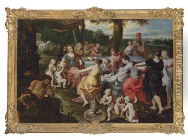 Nausicaa And Her Maidens Washing Oil Painting - Gaspar van den Hoecke
