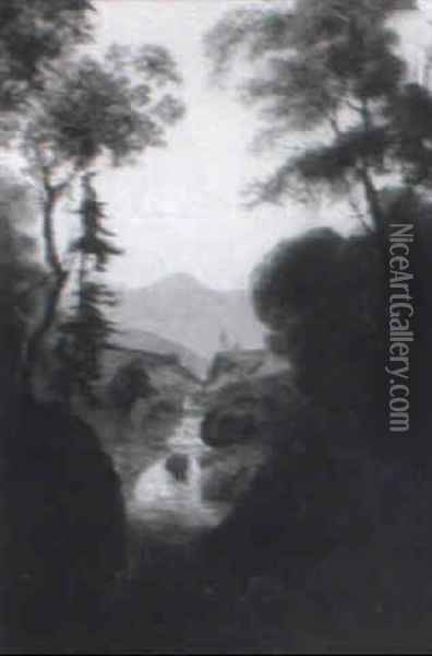 Landscape With Stanislaus River (in Tuolumne County, Sierra Nevada, Ca) Oil Painting - William Samuel Parrott