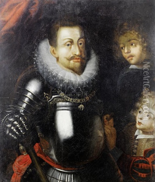 Portrait Of A Nobleman (emperor Rudolph Ii?)in Armour, Wearing The Order Of The Golden Fleece Oil Painting - Hans Von Aachen