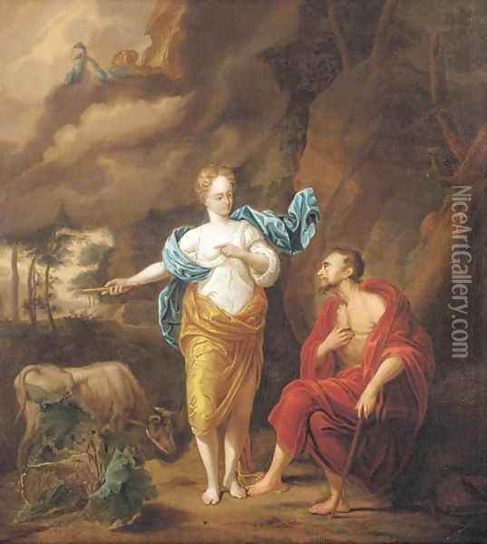 Jupiter, Juno and Io Oil Painting - Arnold Houbraken