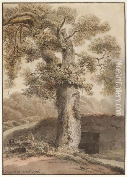 Old Tree At A Bridge Oil Painting - Balthasar Anton Dunker
