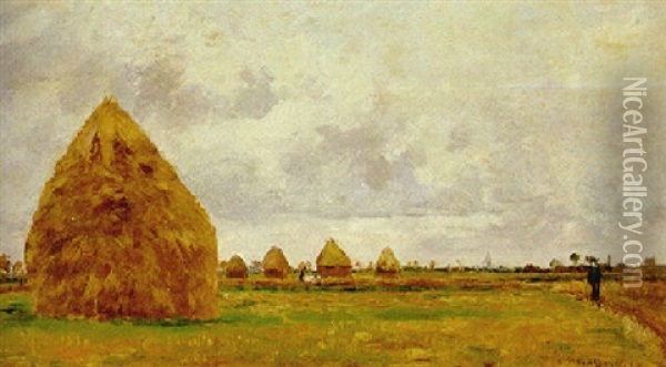Paysage, Plaine Avec Meules Oil Painting - Camille Pissarro