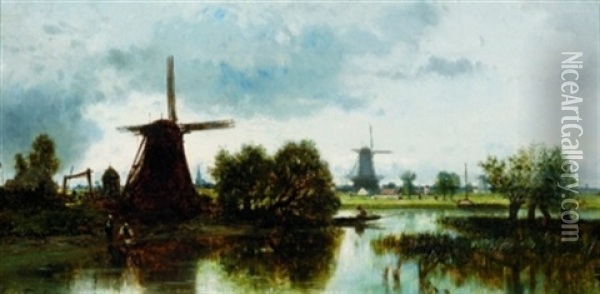 Landscape With Windmills Oil Painting - Charles Francois Daubigny