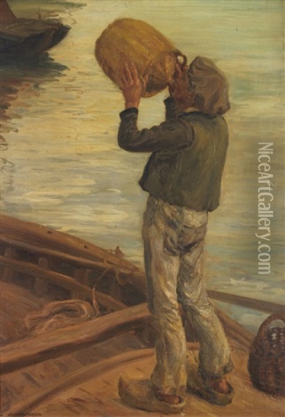 L'homme En Barque Oil Painting - Alfred Victor Fournier
