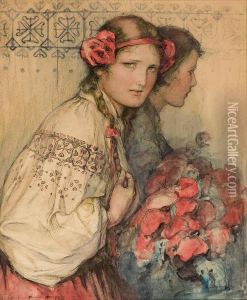 Poppy Girl Oil Painting - Wladyslaw Theodor Benda