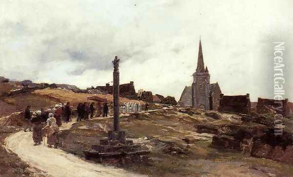 Procession near Ploumanac Brittanay 1879 Oil Painting - Leon Augustin Lhermitte