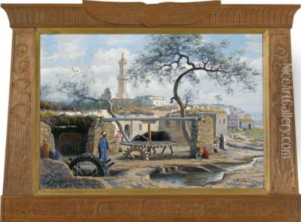 Landliche Szenerie Mit Einer Moschee Bei Kairo Oil Painting - Edouard Jeanmaire