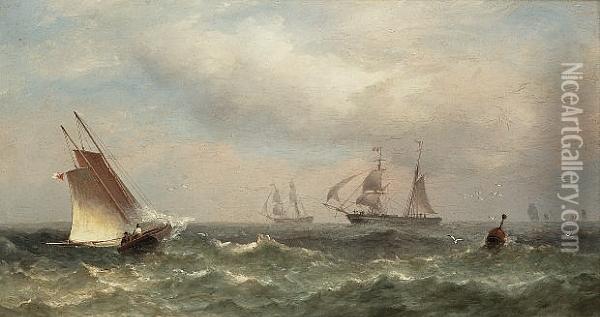 A French Brig Watching For The Approaching Pilot Cutter Oil Painting - James Harris of Swansea