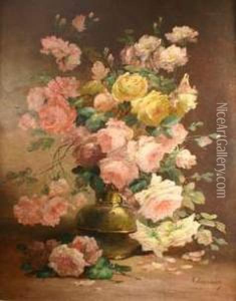 Bouquet De Roses Oil Painting - Edmond Van Coppenolle