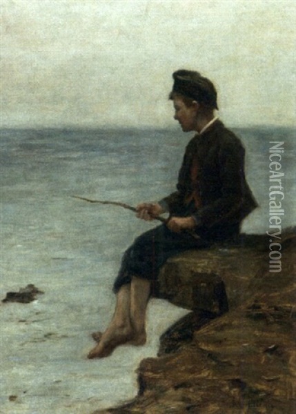 A Young Fisherman Oil Painting - James Coutts Michie