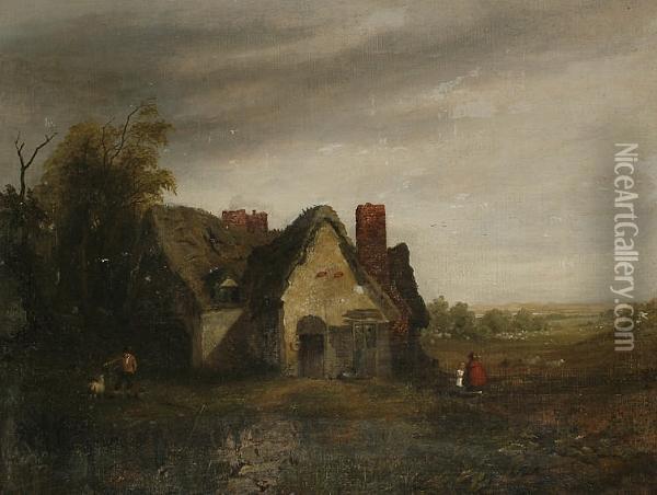 Figures Before Cottages Oil Painting - Thomas Smythe