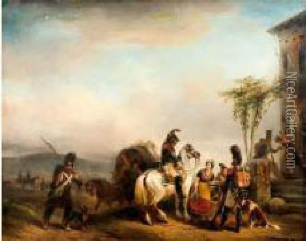 L'arrivee Des Militaires A L'auberge Oil Painting - Joseph-Louis Hippolyte Bellange