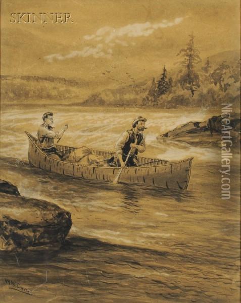 Landscape With Men In A Canoe Oil Painting - William de la Montagne Cary