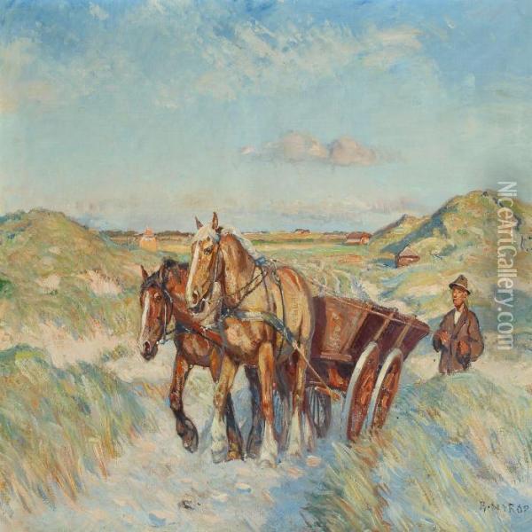 Farmer And Horses Oil Painting - Borge C. Nyrop