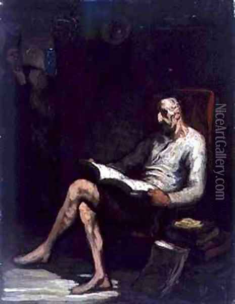 Don Quixote Reading Oil Painting - Honore Daumier
