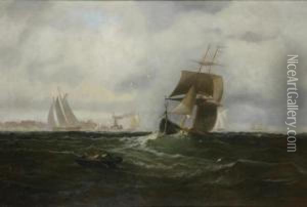 Shipping Offshore On A Breezy Day Oil Painting - Franklin Briscoe