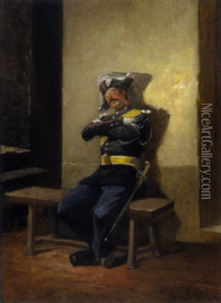 Schlafender Soldat Oil Painting - Eugene Cottin