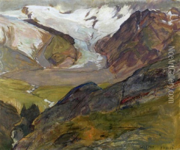 Landschaft Bei Saas Fee Oil Painting - Ernest Bieler