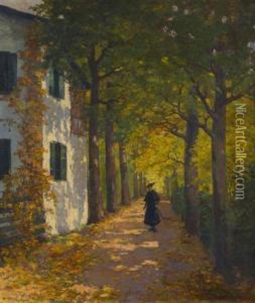 Autumn Promenade Oil Painting - Konstantin Stoitzner