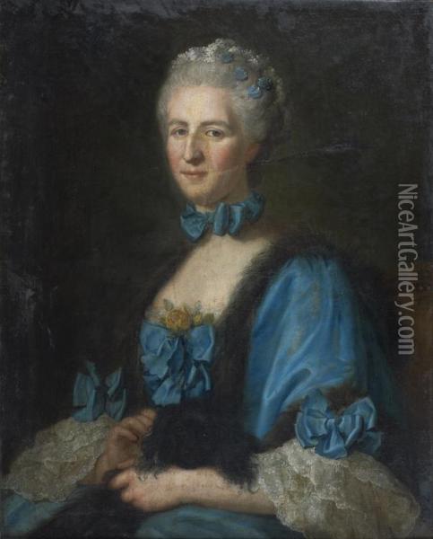 Portrait De Femme Caressant Son Chien Oil Painting - Marianne Loir