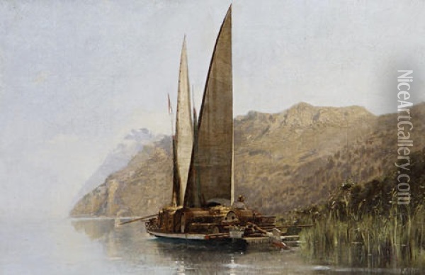 Petites Barques Du Lac Leman (pres Du Bouveret) Oil Painting - Edouard (John) Menta