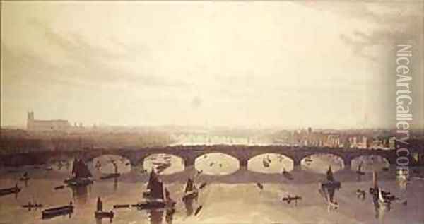 View of the Bridge now building over the Thames at Vauxhall Oil Painting - W Daniel