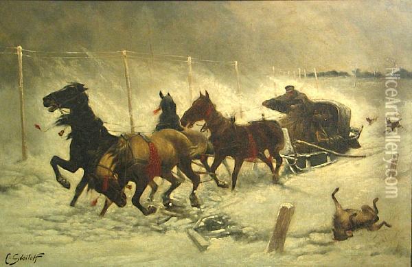 Through The Snow Oil Painting - Adolf Baumgartner