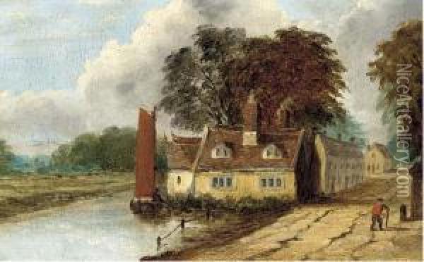 Cottages At Thorpe, Norwich Oil Painting - Obadiah Short