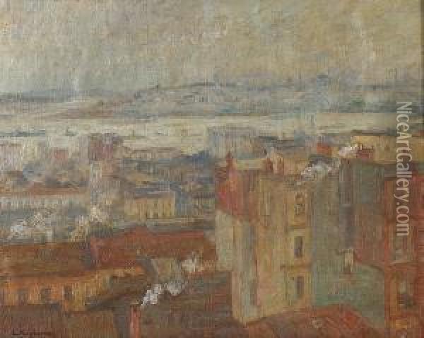 View Of Constantinople From Peran Oil Painting - Lykourgos Lic Kogevinas /
