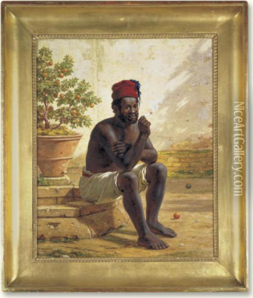 A Seated Nubian Smoking A Cigarette Oil Painting - Martinus Rorbye