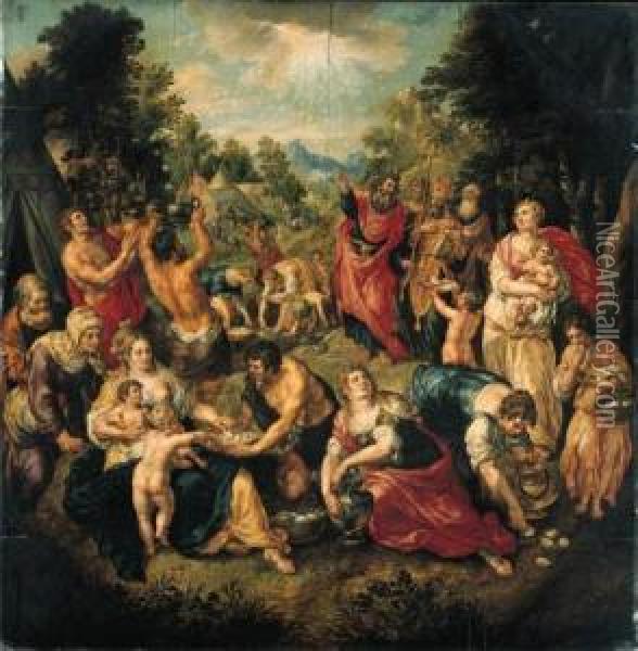 The Gathering Of The Manna By The Israelites Oil Painting - Hendrick De Clerck