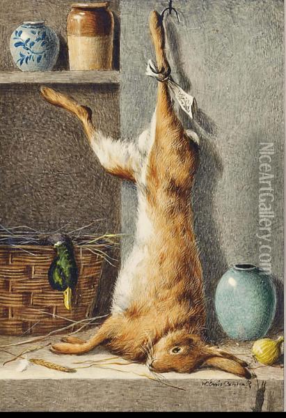 Rabbit And Mallard On The Pantry Shelf Oil Painting - William Cruickshank