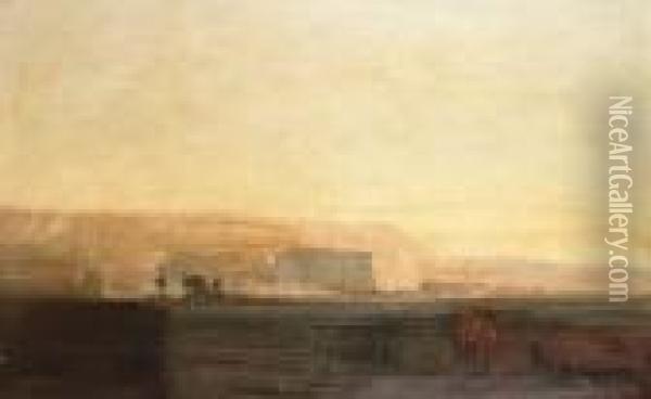 Dendarah And The Lybian Desert, Evening Oil Painting - John Rollin Tilton