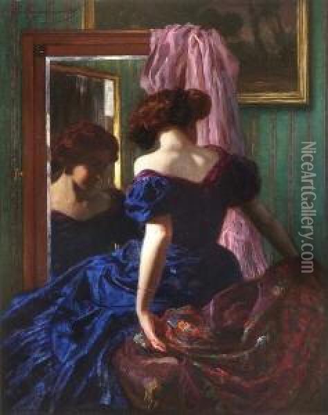 Dame In Blauem Kleid Oil Painting - Ludwig Von Langenmantel