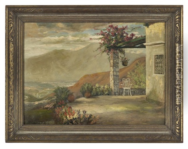 Terrace View Of The Amalfi Coast Oil Painting - Georgi Alexandrovich Lapchine