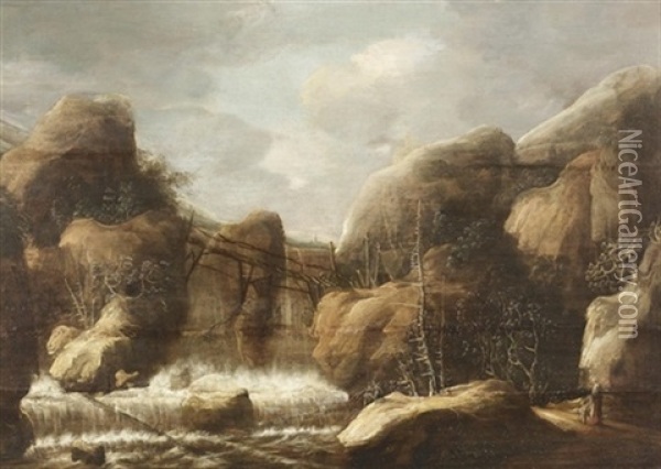 Gebirgslandschaft Mit Wasserfall Oil Painting - Allaert van Everdingen