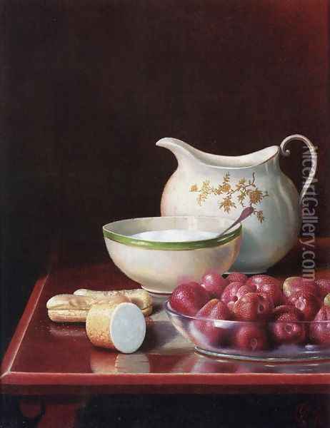 Still Life with Berries, Sugar and Cream Pitcher Oil Painting - George Cope