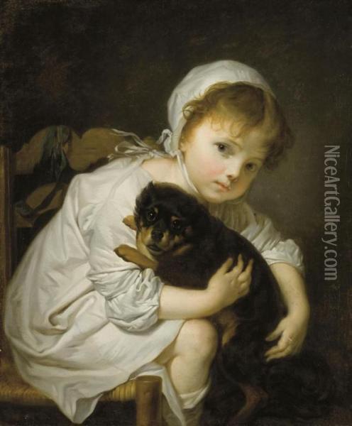 Petite Fille Au Chien Oil Painting - Jean Baptiste Greuze