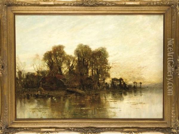 Flusslandschaft In Den Wroxham Broads Bei Norfolk Oil Painting - Karl Heffner