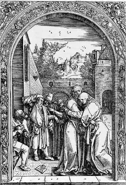 Joachim and St. Anne meet at the golden Gate, from The Life of the Virgin Oil Painting - Albrecht Durer