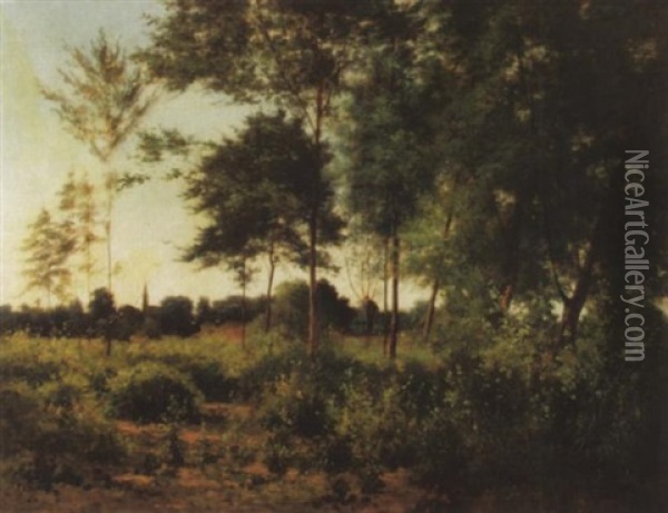 Lichte Waldlandschaft Mir Kirchlein Im Hintergrund Oil Painting - Horace-Antoine Fonville